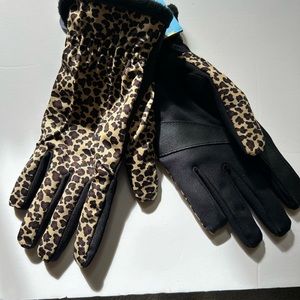 NWT Isotoner Lepoard Print Lined Recycled Stretch Fleece Water Repellant L/XL.